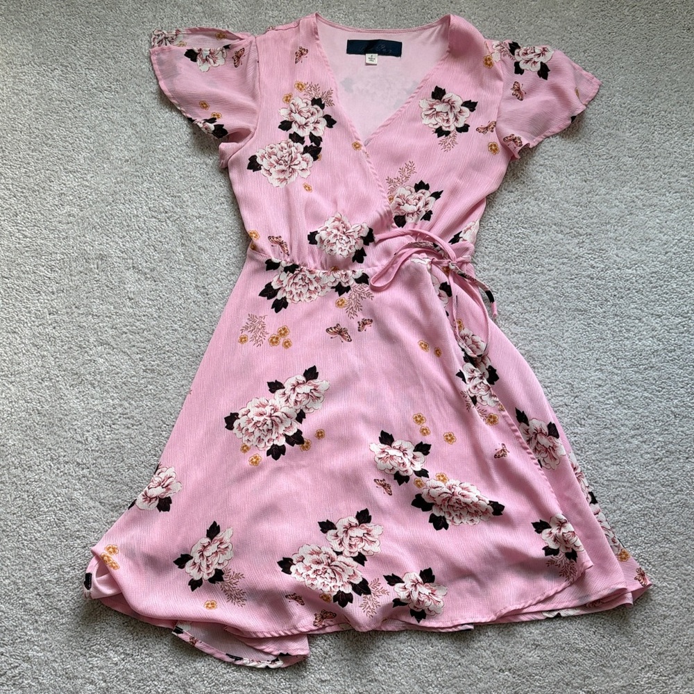 Blue Rain Pink Floral Mini Dress